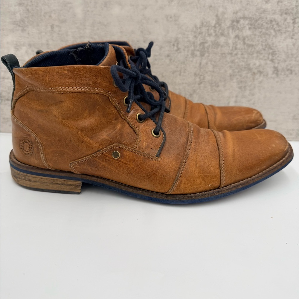 Steve Madden Men’s Brown Leather Ankle Boots Size 9 Lace Up Zip
